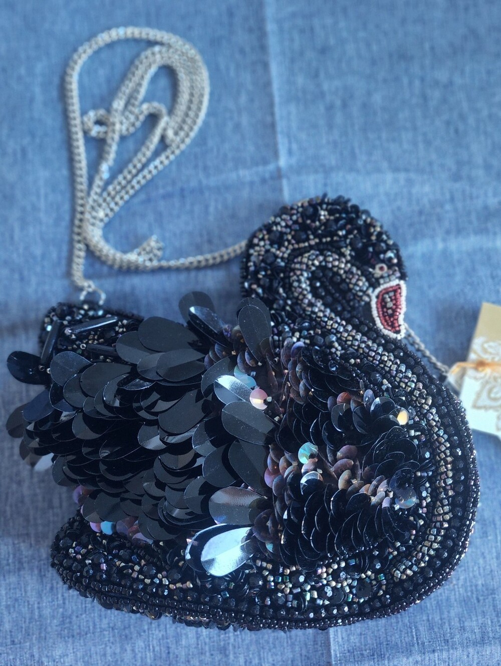 From India To You, Black Sequined Beaded Swan Crossbody Bag NWT